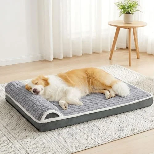 Jolifield Orthopedic Dog Bed Large Sized Dog with Pillow 36''X24'', Waterproof Soft Comfortable Egg Crate Foam Pet Crate Beds Mat with Removable Washable Cover and Non-Slip Bottom, Grey